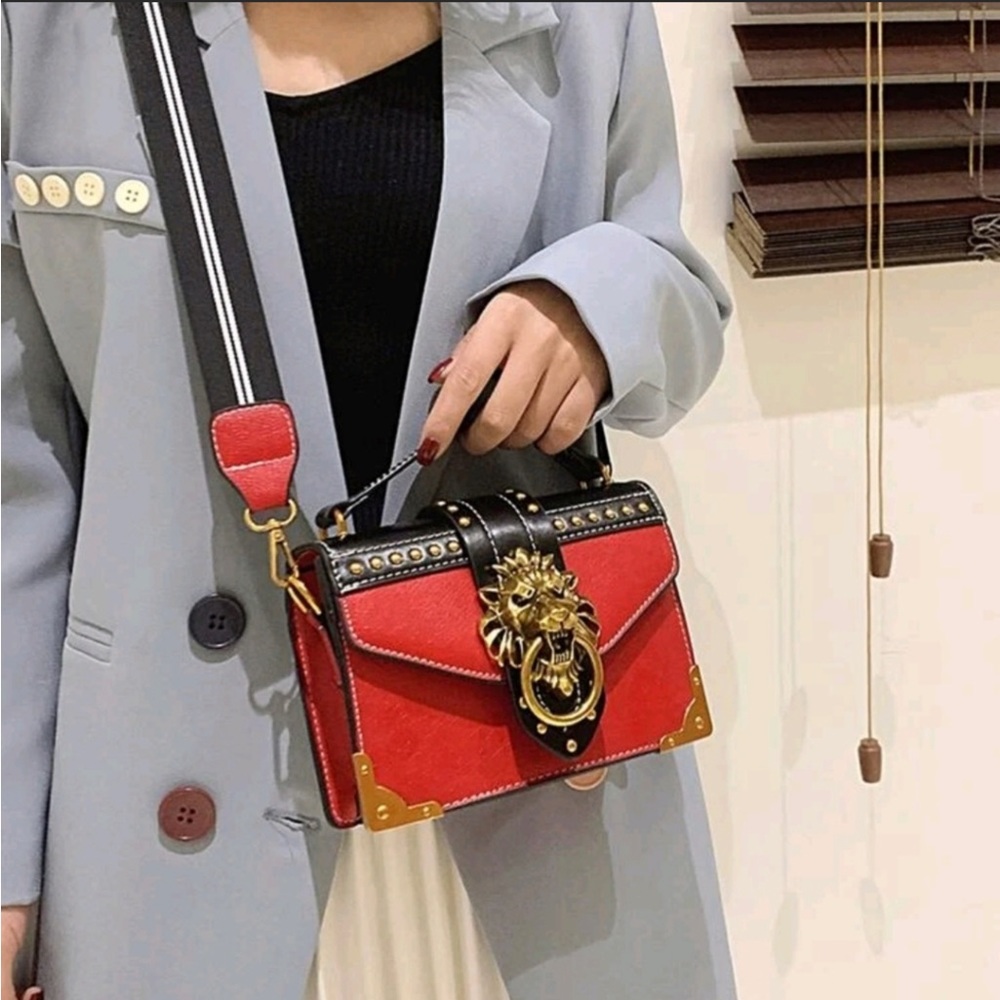PU LEATHER HANDBAG BRAN RED